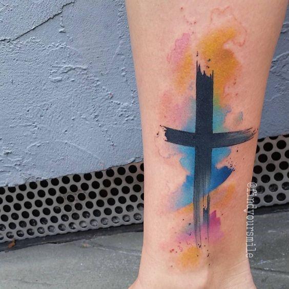 Watercolor Cross Tattoo Womens Ankles