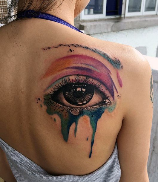 Watercolor Eye Tattoo Womens Shoulders