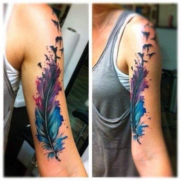 Watercolor Feather Tattoo Women
