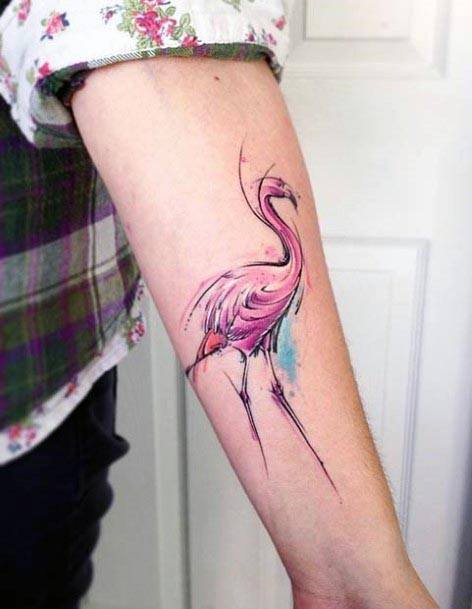 Watercolor Flamingo Tattoo Womens Forearms