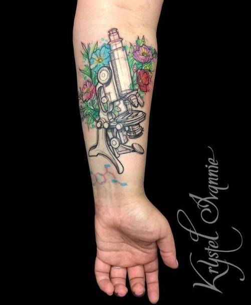 Watercolor Floral Design Forearm Amazing Microscope Tattoo Ideas For Women