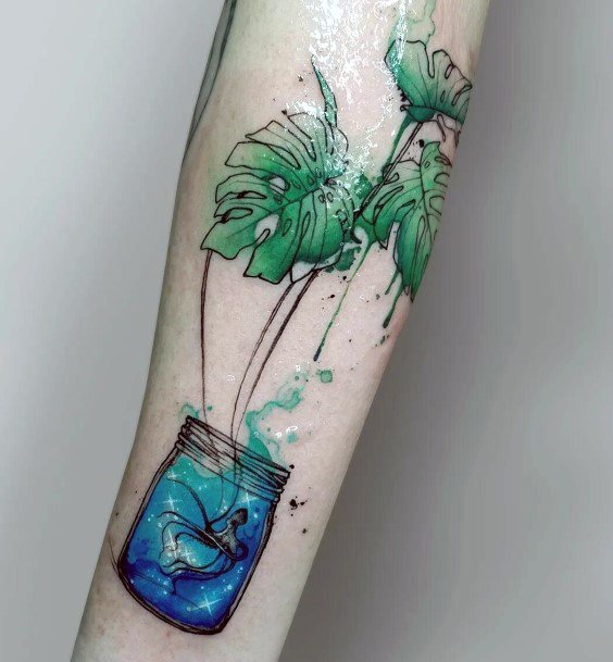 Watercolor House Plant Tattoo Inspiration For Women