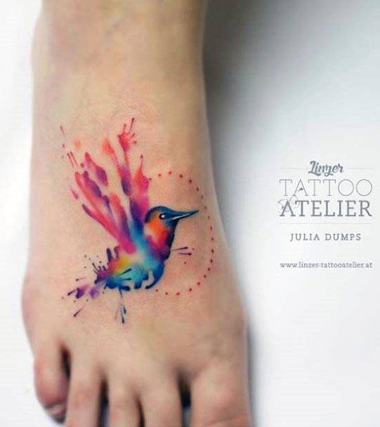Watercolor Humming Bird Tattoo Womens Feet