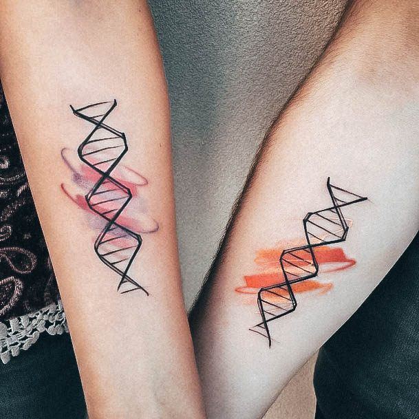 Watercolor Matching Forearm Beautiful Dna Tattoo Design Ideas For Women