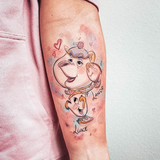 Watercolor Mother Kids Forearm Girly Beauty And The Beast Tattoo Ideas