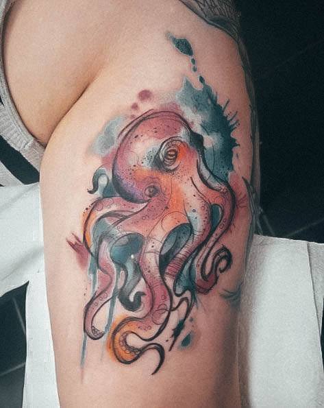 Watercolor Tattoo Ideas Womens Octopus Design