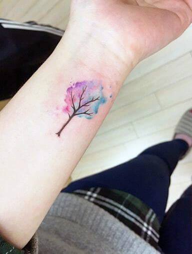 Watercolor Tree Tattoo Womens Wrist