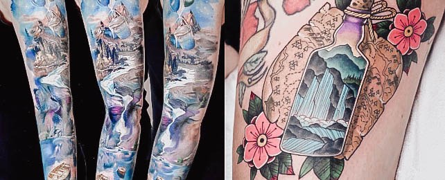 Chinese traditional scenery painting sleeve Chen Po New Tattoo studios  Beijing China  rtattoos