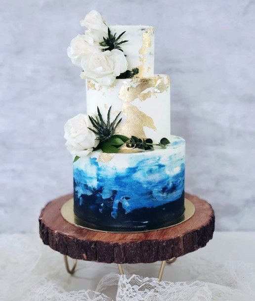 Watery Blue And White Wedding Cake