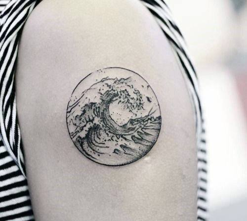 Waves Inside Circle Tattoo Womens Upper Arms