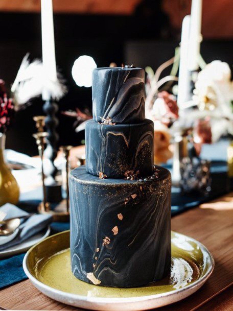 Wavy Black Marble 3 Tier Wedding Womens Cake