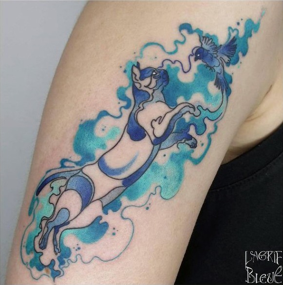 Wavy Blue Bird Tattoo Womens Arms