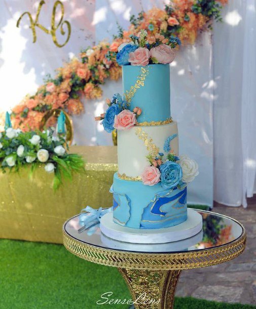 Wavy Blue Wedding Cake