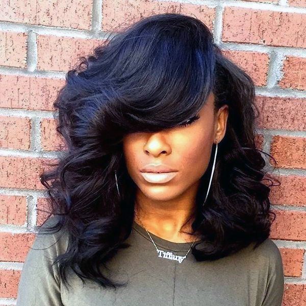 Wavy Lush Hairstyles For Black Women With Bangs