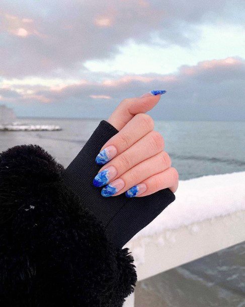 Wavy Water Blue Nails Women