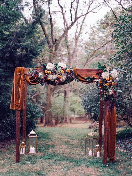 Wedding Arch Ideas Bohemian Woodland Rust Drape With Lanterns Inspiration