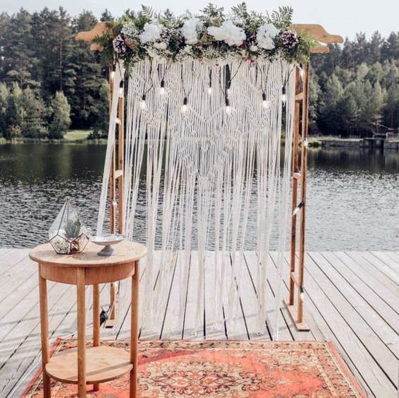 Wedding Arch Ideas Boho Glam Macrame With Hanging Lights Inspiration