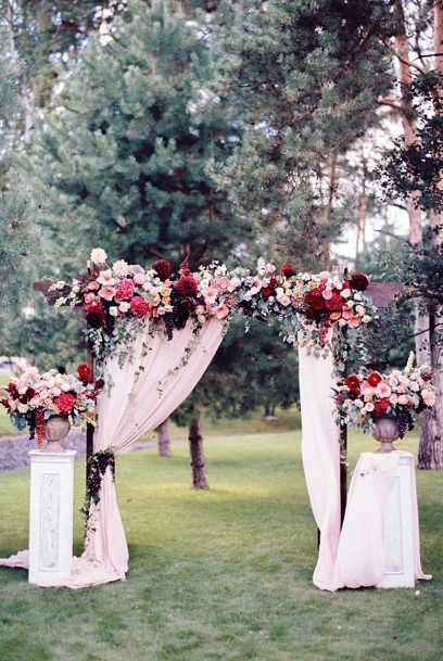 Wedding Arch Ideas Greek Inspired White Drapery With Floral Columns