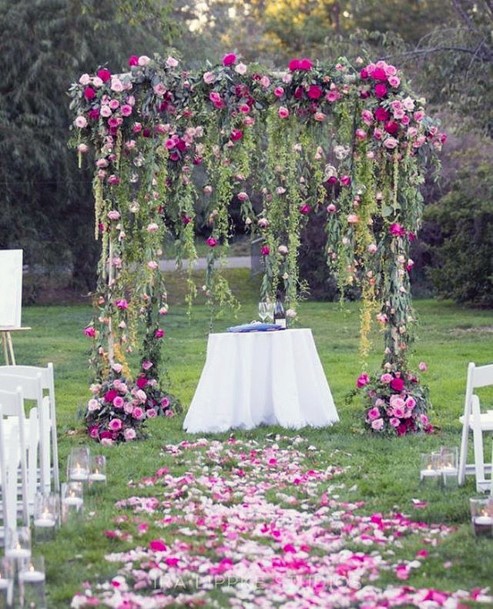 Wedding Arch Ideas Whimsical Hanging Greenery And Small Flowers