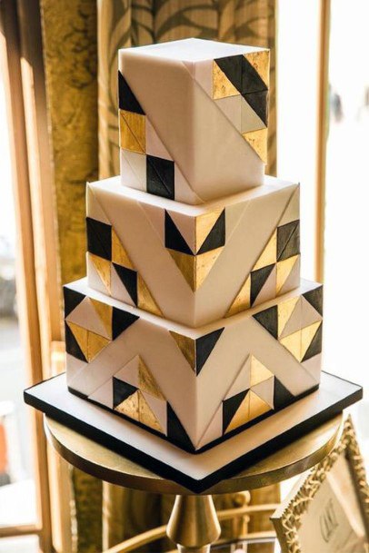 Wedding Cake Ideas Art Deco Geometric Black And Gold Design