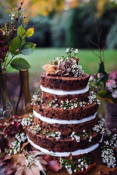 Wedding Cake Ideas Bohemian Nature Naked Cake With Soft White Flowers