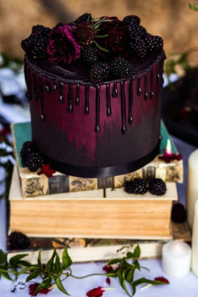 Wedding Cake Ideas Luscious Dark Burgundy With Drizzled Icing Moody Inspiration