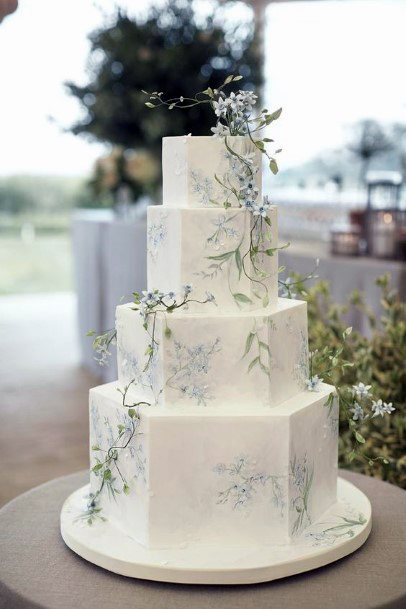 Wedding Cake Ideas Minimalist Hexagon Tiers With Simple Greenery