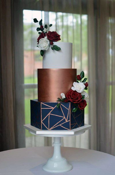 Wedding Cake Ideas Modern Geometric White Gold And Navy Blue Inspiration