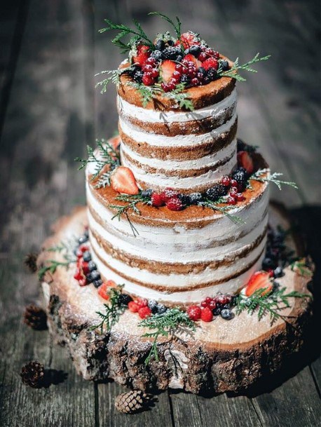 Wedding Cake Ideas Naked Vanilla With Fresh Berries And Greenery Inspiration