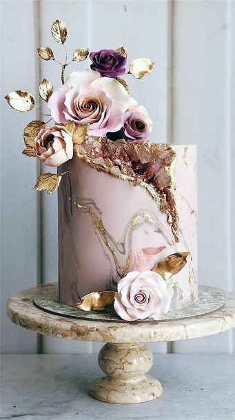 Wedding Cake Ideas Pink And Gold Geode Design