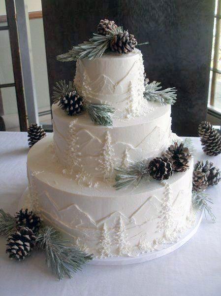 Wedding Cake Ideas Rustic Mountain And Forest Icing Design With Real Pine Cones