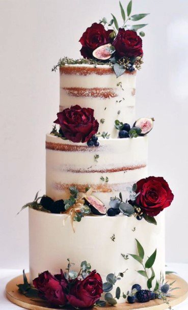 Wedding Cake Ideas Rustic Semi Naked Tiered Cake With Red Roses