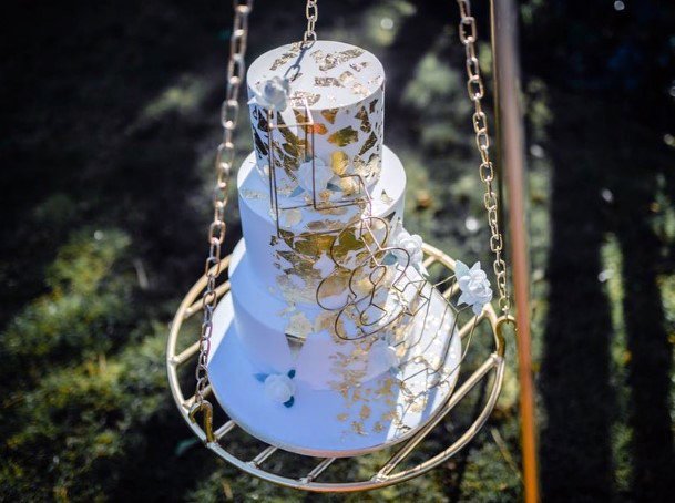 Wedding Cake Ideas Sophisticated Gold Leafing Design