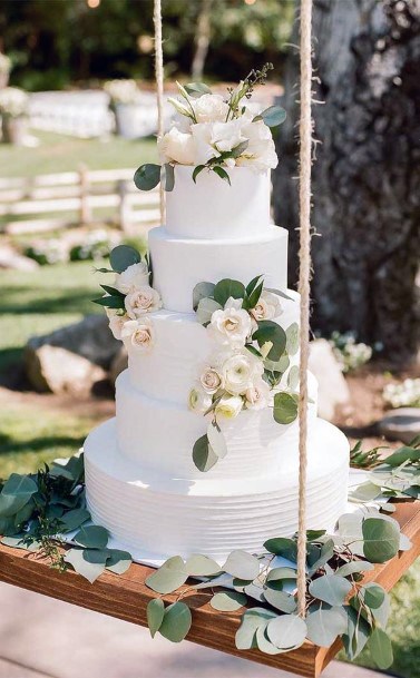 Wedding Cake Ideas Traditional White With Silver Dollar And White Flowers