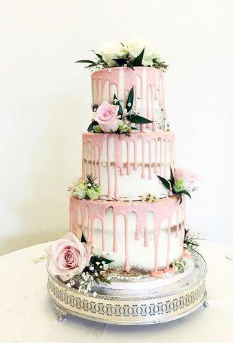 Wedding Cake Ideas Whimsical Semi Naked White Tiered With Pink Drizzle