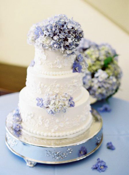 Wedding Cake With Blue Hydrangea Flowers