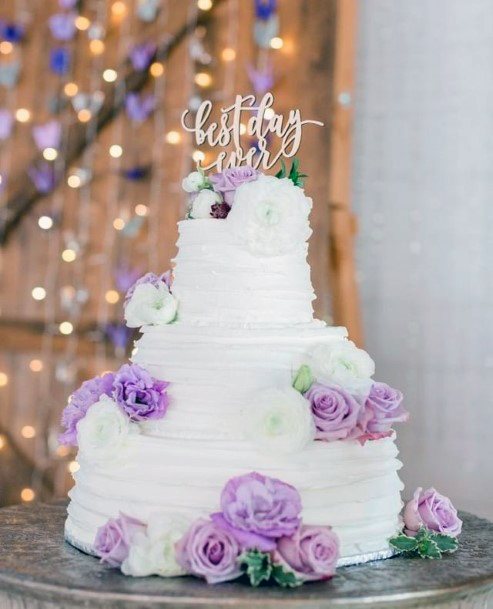 Wedding Cake With Lavender Flowers