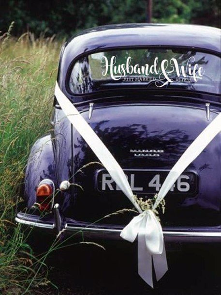 Wedding Car Decoration With White Satin Ribbon