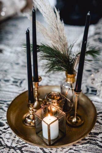 Wedding Centerpiece Ideas Moody Black Candles And Gold