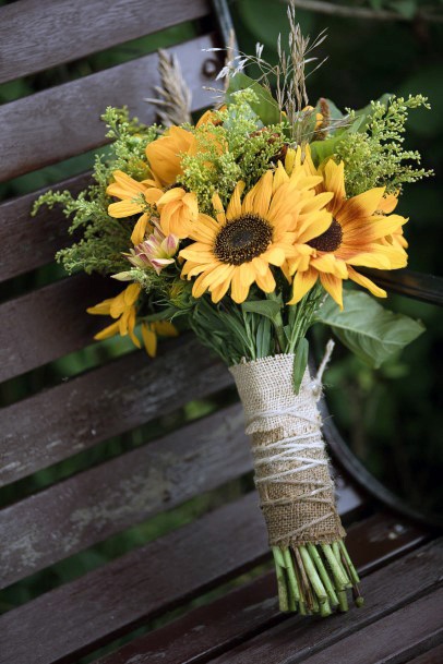 Wedding Decor Sunflower Bunch With Burlap Tie