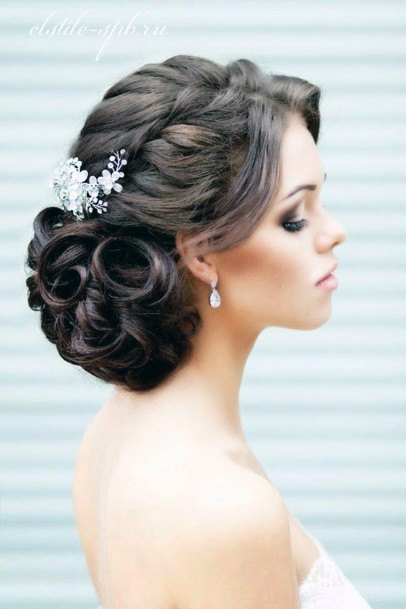 Wedding Hairstyle Low Large Curl Bun And Floral Hair Comb