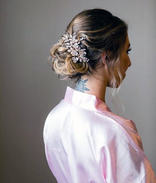 Wedding Tendril Bun On Dark Blonde Shoulder Length And Headpiece