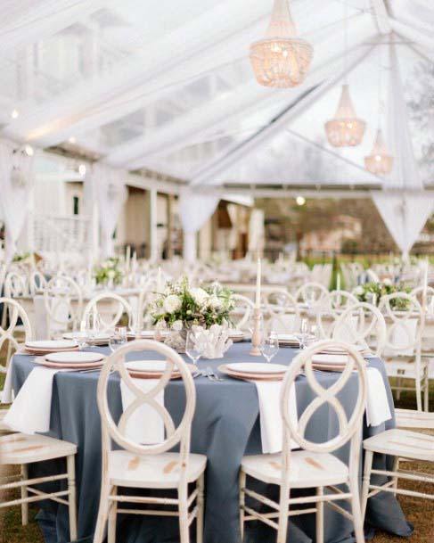 Wedding Tent With Rose Gold Chandeliers Decorations