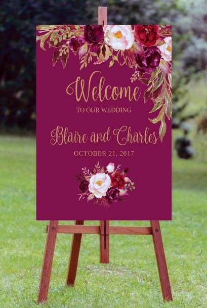 Welcome Board In Burgundy Wedding Decorations