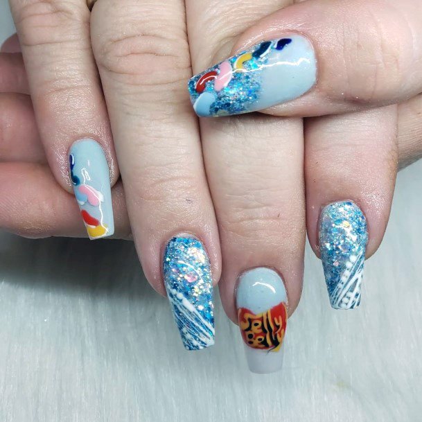 Well Decorated Blue Nails Women