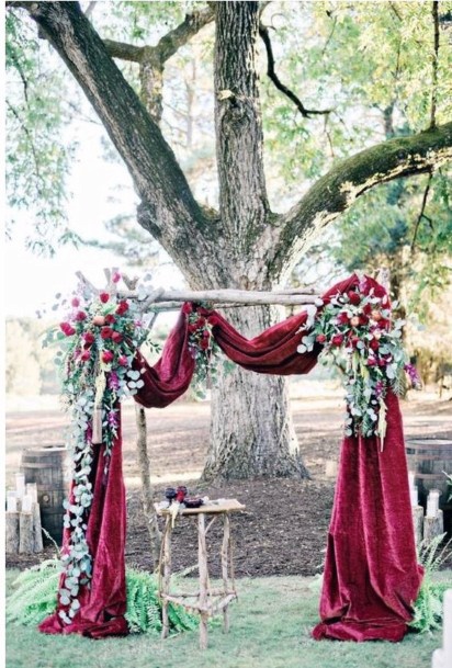 Whimsical Burgundy And Greenery Arch Inspiration Fall Wedding Ideas