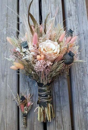 Whimsical Dried Grasses And Blush Rose Bouquet Country Wedding Ideas