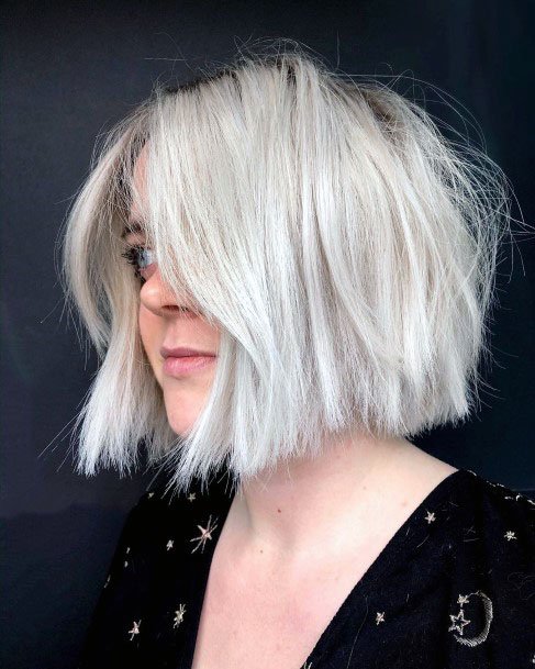 White Aligned Choppy Bob Women