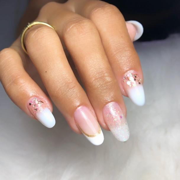 White Almond Shaped Female Nail Designs