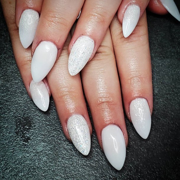 White Almond Shaped Girls Nail Ideas